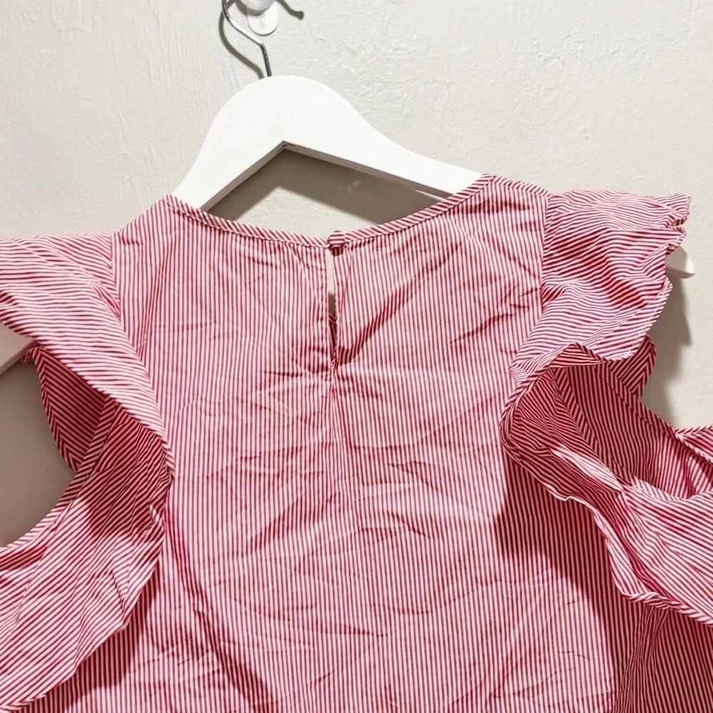 CLUB MONACO Women’s White Red Stripe HAMISI Cold Shoulder Blouse Cotton Size S